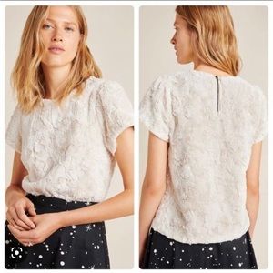 Anthropologie Fluffy Tee Top Faux fur Shaggy Sz XS Unique Fuzzy Ivory cream